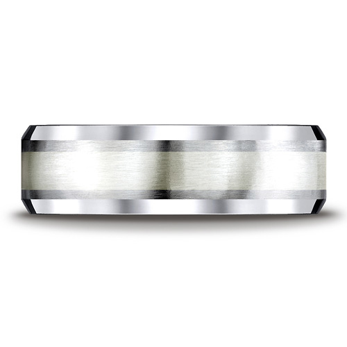 7mm Satin Silver Inlay Comfort-Fit Cobaltchrome Wedding Band Slide 1
