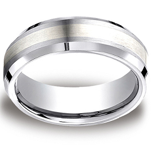 7mm Satin Silver Inlay Comfort-Fit Cobaltchrome Wedding Band Slide 0