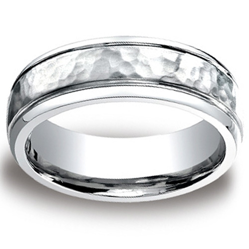 7mm Cobaltchrome Hammered Finished Design Wedding Ring Slide 0