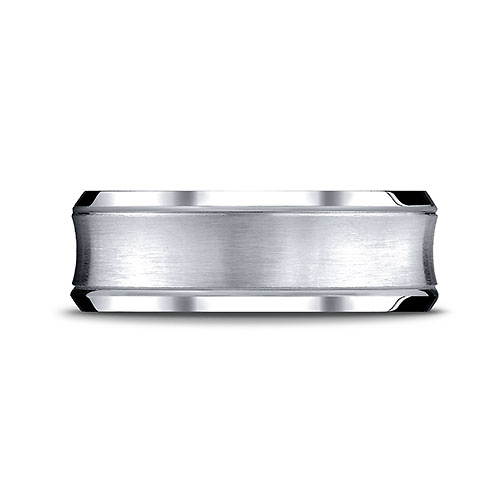 7.5mm 14K White Gold Concave Beveled Edge Benchmark Wedding Ring Slide 1