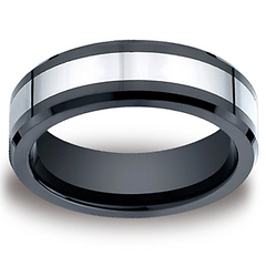 7mm Cobaltchrome Two Tone Benchmark Ceramic Beveled Edge Wedding Ring