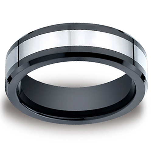 7mm Cobaltchrome Two Tone Benchmark Ceramic Beveled Edge Wedding Ring Slide 0