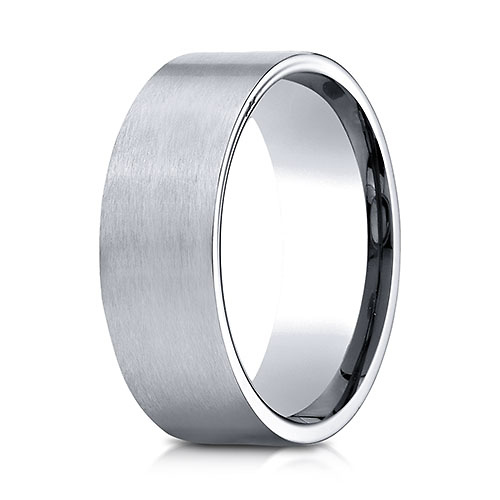 8mm 14K White Gold Satin Finish Benchmark Wedding Band Slide 0