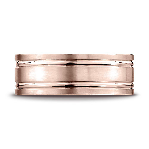 8mm 14K Rose Gold Parallel Grooves Benchmark Wedding Band Slide 1