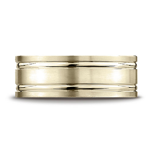 8mm 14K Yellow Gold Parallel Grooves Benchmark Wedding Band Slide 1