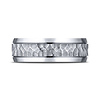 7.5mm 14K White Gold Hammered Beveled Edge Benchmark Wedding Band thumb 1