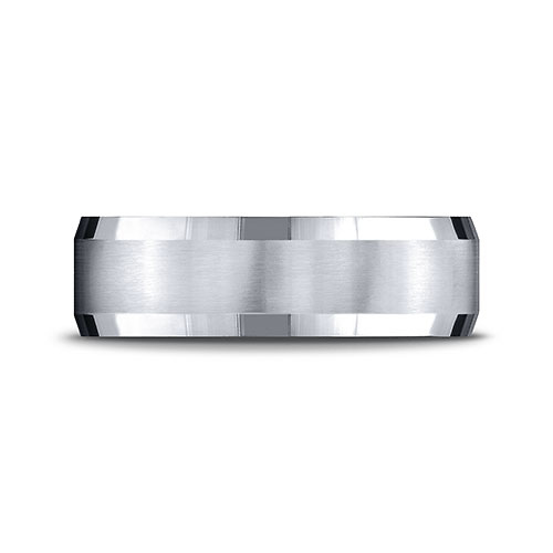 7mm 14K White Gold Satin Finished Four Sided Benchmark Wedding Band Slide 1