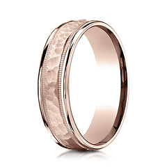 6mm 14K Rose Gold Hammered Milgrain Carved Benchmark Wedding Band