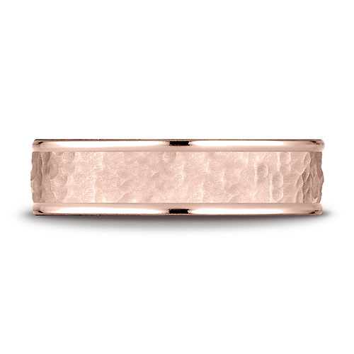 6mm 14K Rose Gold Hammered Benchmark Wedding Band Slide 1