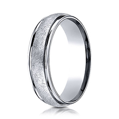 6mm 14K White Gold Swirl Finished Carved Benchmark Wedding Band