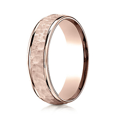 6mm 14K Rose Gold Hammered Benchmark Wedding Band