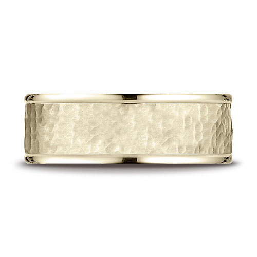 8mm 14K Yellow Gold High Polish Hammered Benchmark Wedding Band Slide 1
