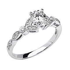 14K White Gold Art Deco Style Solitaire Round Diamond Engagement Ring