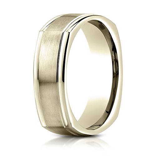 7mm 14K Yellow Gold Four Sided Benchmark Wedding Band Slide 0