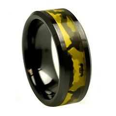 8mm Black Ceramic Army Green Inlay Camo Ring