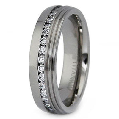 Titanium Eternity Band with CZ Stones Slide 0