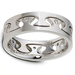 9mm Avant Garde Designer Diamond 14K White Gold Wedding Band by Dora