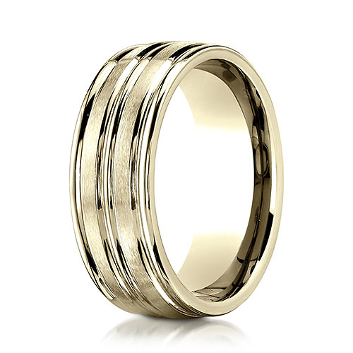 8mm 14K Yellow Gold Center Groove Satin Finish Benchmark Wedding Band Slide 0