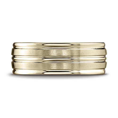 8mm 14K Yellow Gold Center Groove Satin Finish Benchmark Wedding Band Slide 1