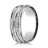 7.5mm 14K White Gold Double Hammered Center Benchmark Wedding Band thumb 0