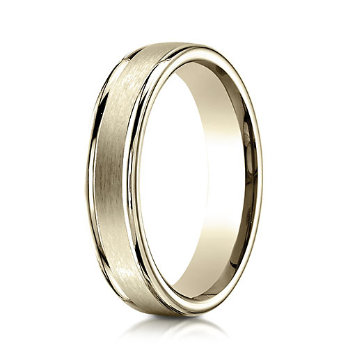 4mm 14K Yellow Gold Satin Finished Benchmark Wedding Band Slide 0