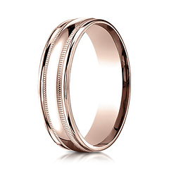 6mm 14K Rose Gold Polished Milgrain  Carved Benchmark Wedding Band