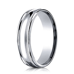 6mm 14K White Gold Polished Milgrain  Carved Benchmark Wedding Band