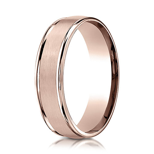 6mm 14K Rose Gold Satin Finish High Polished Benchmark Wedding Ring Slide 0