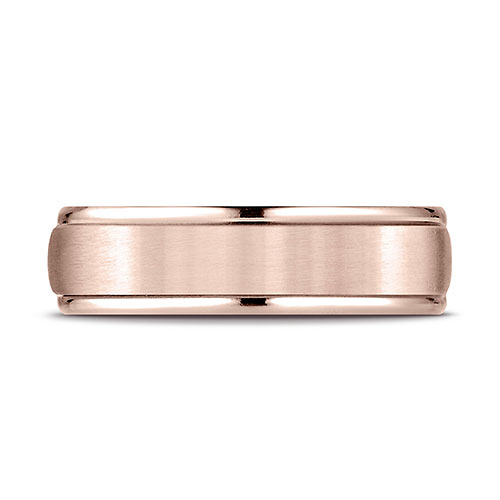 6mm 14K Rose Gold Satin Finish High Polished Benchmark Wedding Ring Slide 1