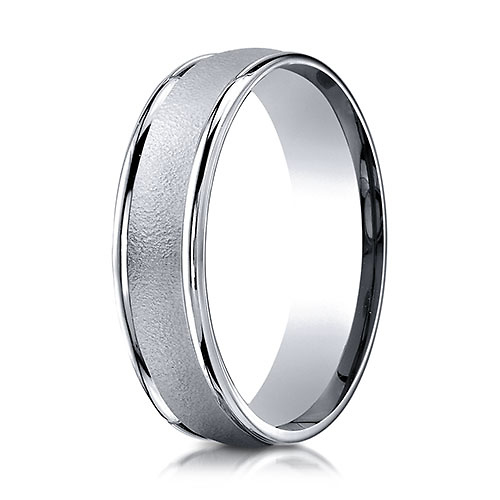 6mm 14K White Gold Wired Finished Benchmark Wedding Band Slide 0