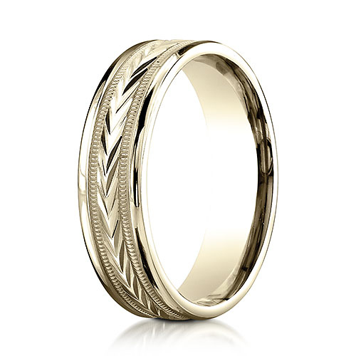 6mm 14K Yellow Gold Harvest of Love Benchmark Wedding Band Slide 0