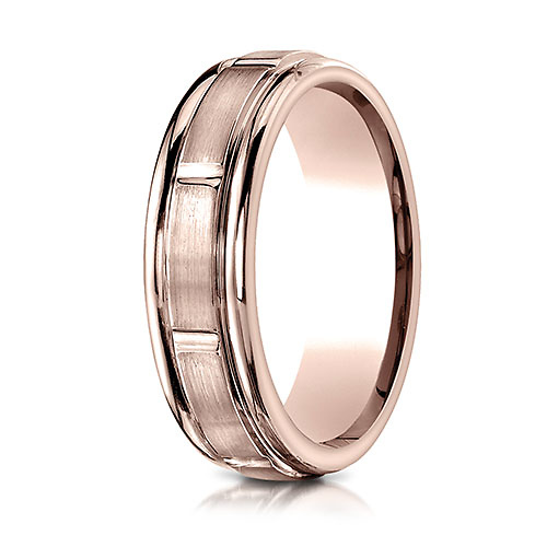 6mm 14K Rose Gold Center Cut High Polish Benchmark Wedding Band Slide 0