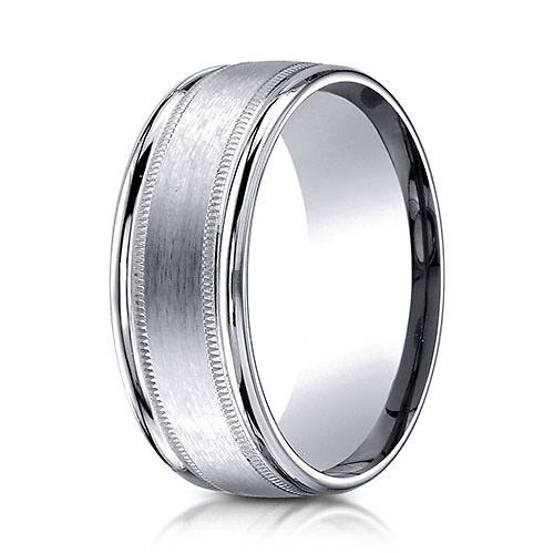 8mm 14K White Gold Milgrain Benchmark Wedding Ring Slide 0