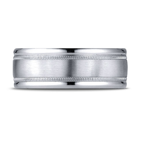 8mm 14K White Gold Milgrain Benchmark Wedding Ring Slide 1