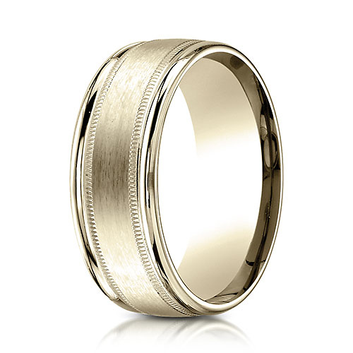 8mm 14K Yellow Gold Milgrain Benchmark Wedding Ring Slide 0
