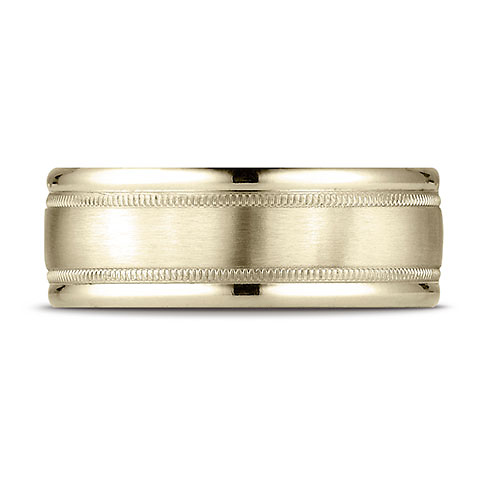 8mm 14K Yellow Gold Milgrain Benchmark Wedding Ring Slide 1