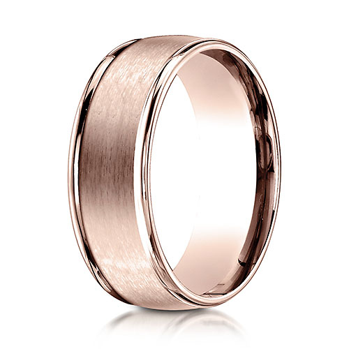 8mm 14K Rose Gold Satin Finish Benchmark Wedding Ring Slide 0