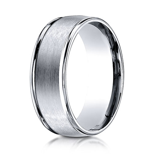 8mm 14K White Gold Satin Finish Benchmark Wedding Ring Slide 0