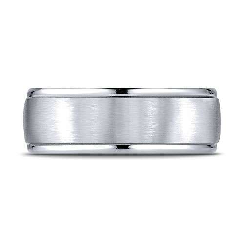 8mm 14K White Gold Satin Finish Benchmark Wedding Ring Slide 1