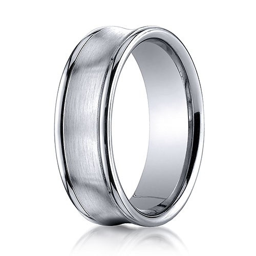 7.5mm 14K White Gold Concave Satin Finish Benchmark Wedding Band Slide 0