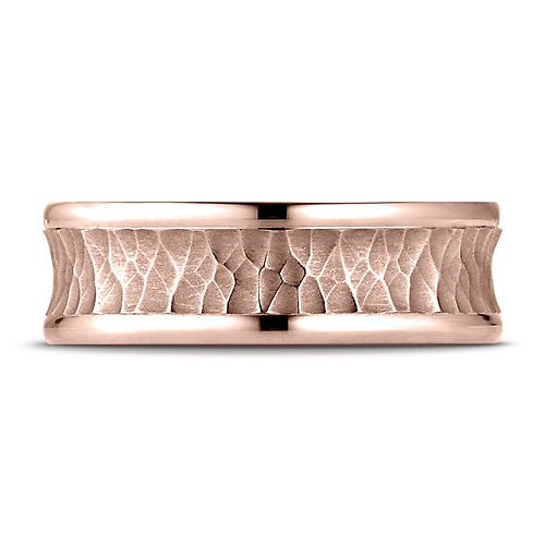 7.5mm 14K Rose Gold Hammered Concave Benchmark Wedding Band Slide 1