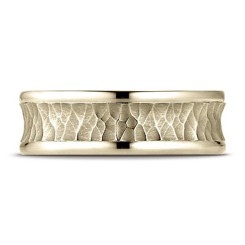 7.5mm 14K Yellow Gold Hammered Concave Benchmark Wedding Band Slide 1