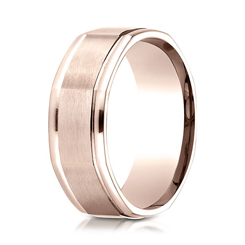 8mm 14K Rose Gold Octagonal Satin Finish Benchmark Wedding Band Slide 0