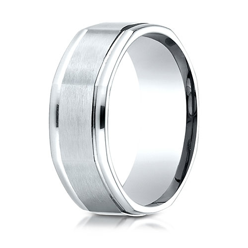 8mm 14K White Gold Octagonal Satin Finish Benchmark Wedding Band Slide 0