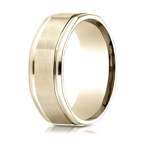 8mm 14K Yellow Gold Octagonal Satin Finish Benchmark Wedding Band Slide 0