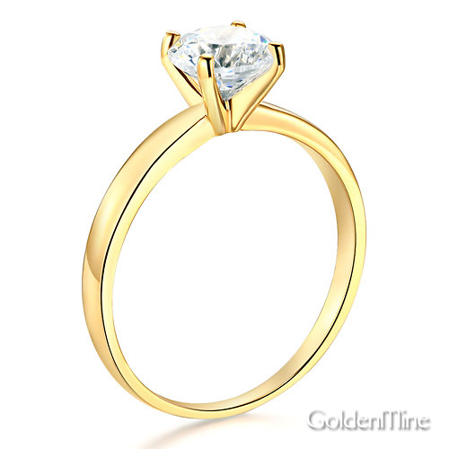 1-CT Round-Cut 4-Prong Solitaire CZ Engagement Ring in 14K Yellow Gold Slide 1