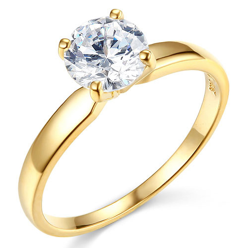 1-CT Round-Cut 4-Prong Solitaire CZ Engagement Ring in 14K Yellow Gold Slide 0