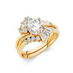 Contour Baguette & 1-CT Round-Cut CZ Engagement Ring Set in 14K White Gold