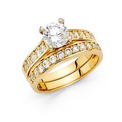1-CT Round-Cut Cathedral & Pave Side CZ Engagement Ring in 14K Yellow Gold