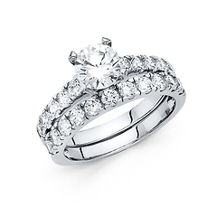 1-CT Round-Cut & Fishtail Side CZ Engagement Ring Set in 14K White Gold